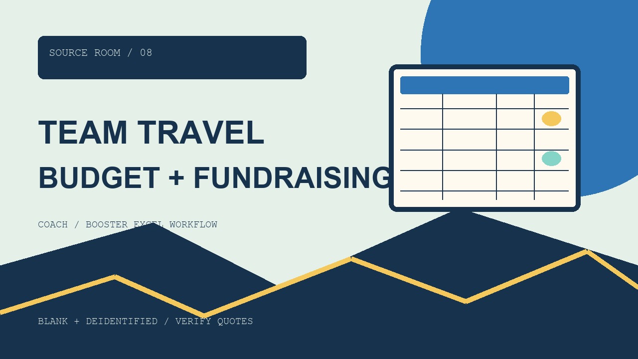 Team Travel Budget and Fundraising Planner cover with a blank budget grid